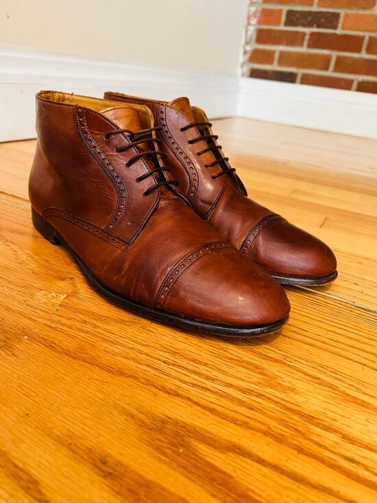 VTG Bostonian Oxford Ankle Boots Mens 9.5 Brown Leather Lace Up Chukka Italy main image 15